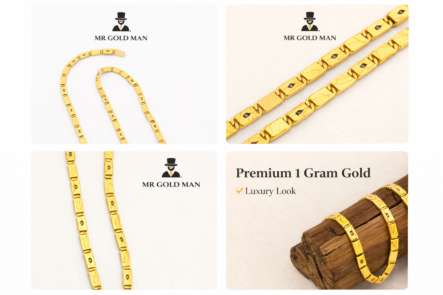 MR GOLD MAN Premium 1 Gram Gold Plated Chain (Rectangular Design)